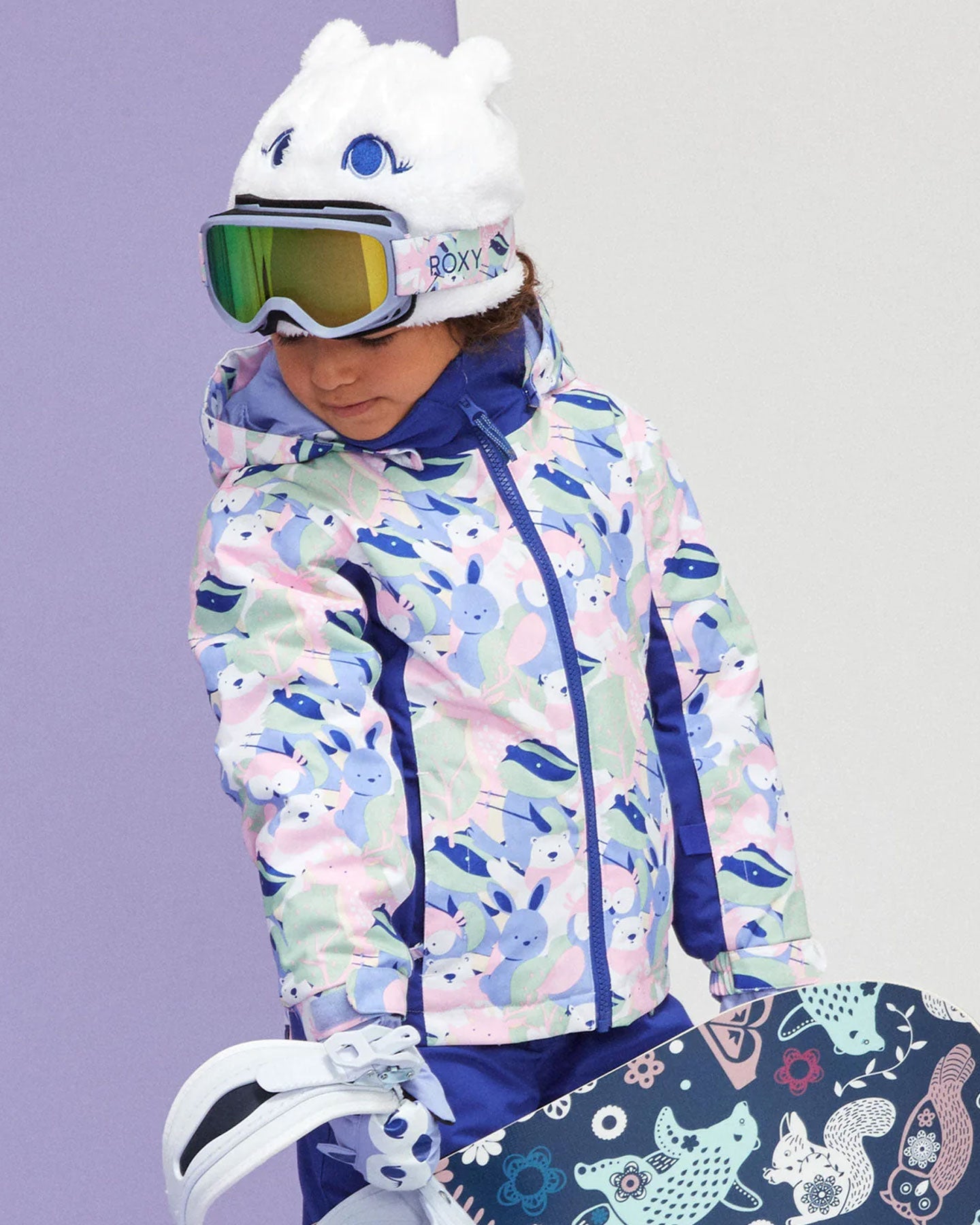 Roxy Girls' 2-7 Snowy Tale Technical Snow Jacket - Bright White / Mountains Locals Snow Jackets - Trojan Wake Ski Snow