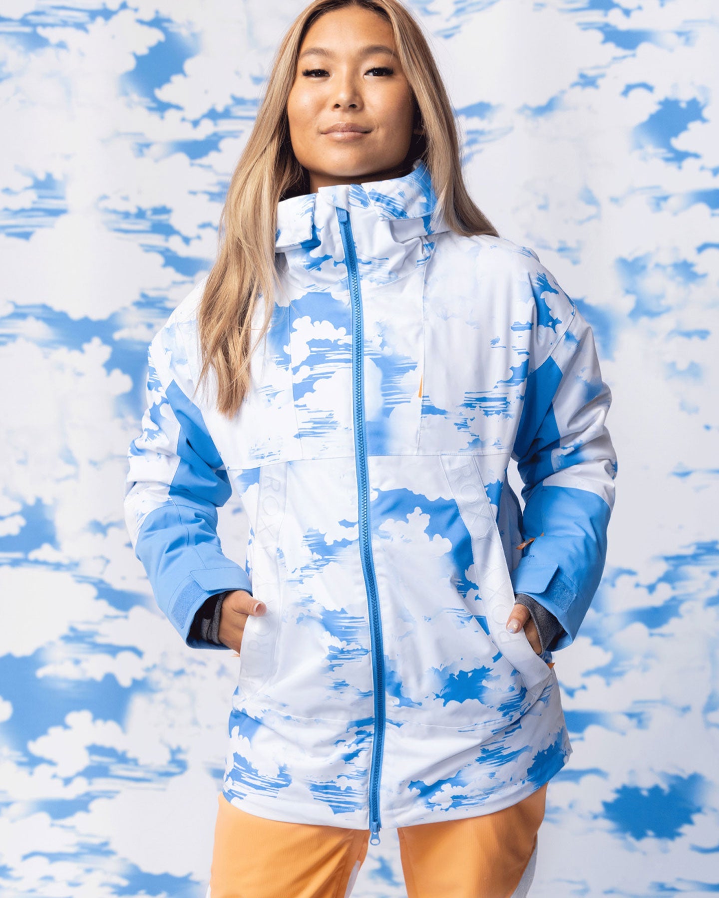 Roxy Women's Chloe Kim Technical Snow Jacket - Azure Blue Clouds Snow Jackets - Trojan Wake Ski Snow