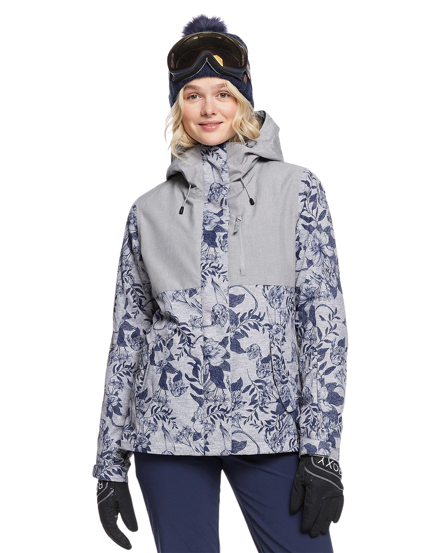 Roxy Women's Jetty 3In1 Snow Jacket - Grey/Botanical Flowers Women's Snow Jackets - Trojan Wake Ski Snow
