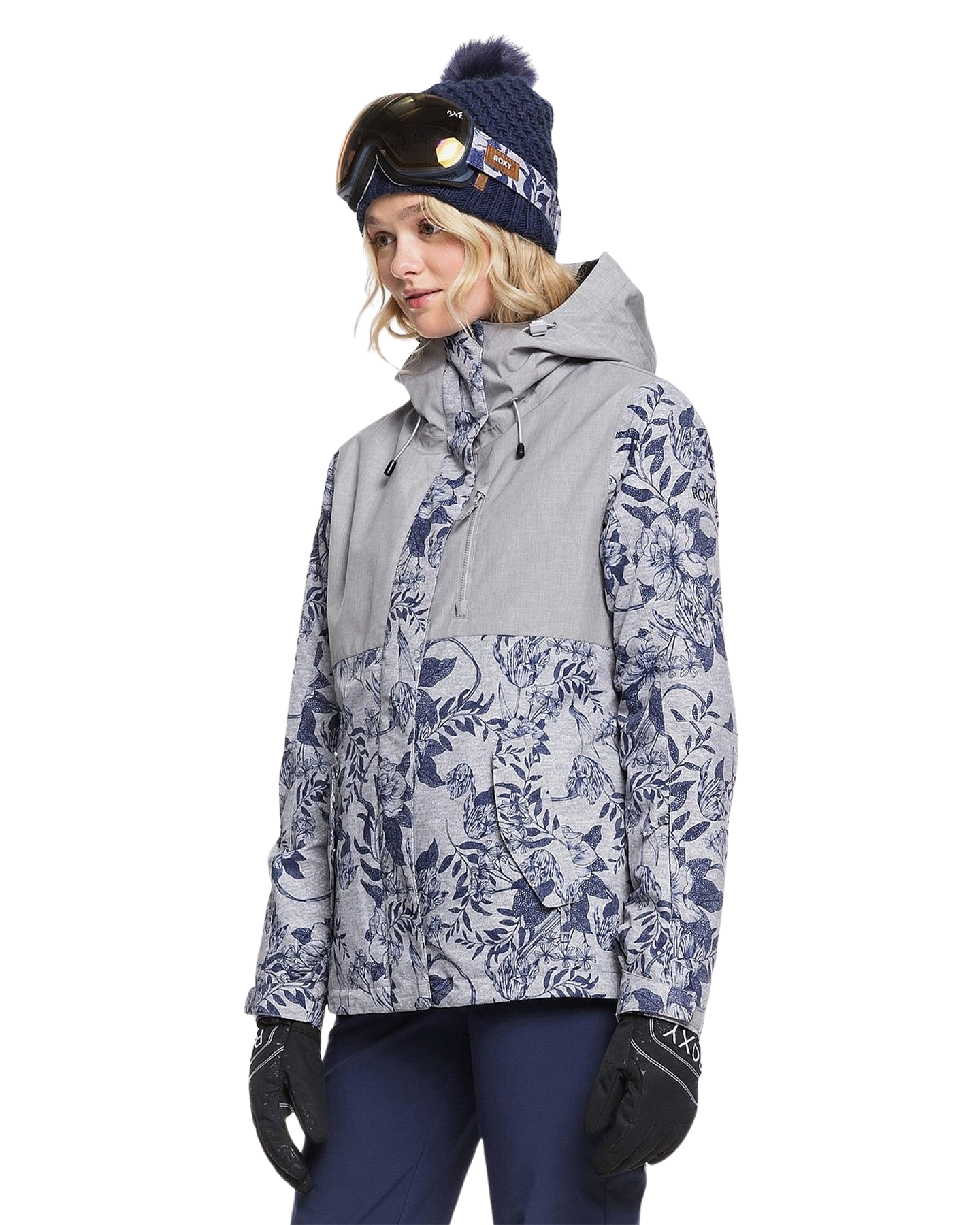 Roxy Women's Jetty 3In1 Snow Jacket - Grey/Botanical Flowers Women's Snow Jackets - Trojan Wake Ski Snow
