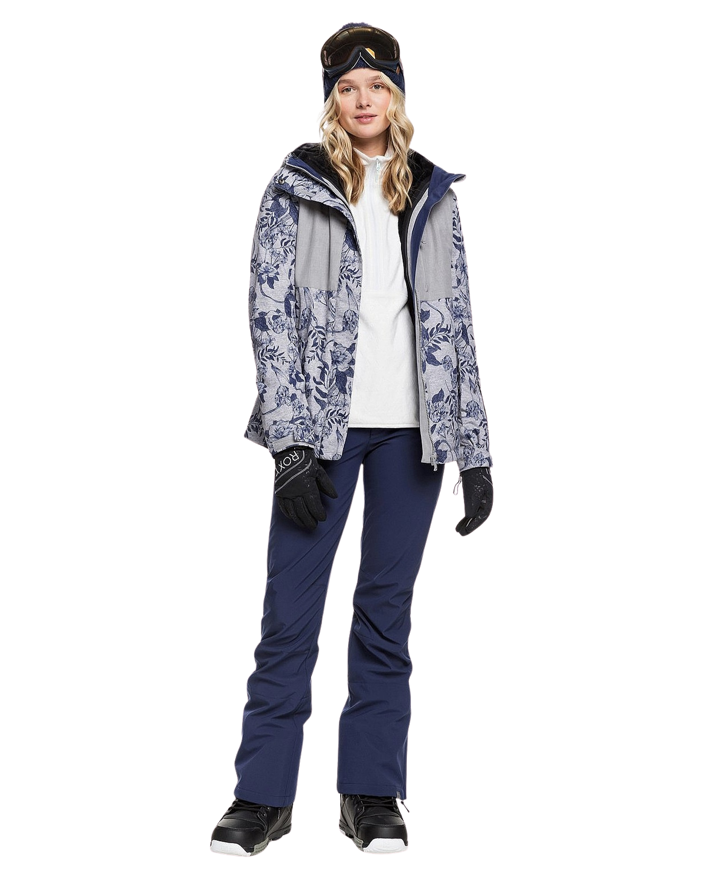 Roxy Women's Jetty 3In1 Snow Jacket - Grey/Botanical Flowers Women's Snow Jackets - Trojan Wake Ski Snow