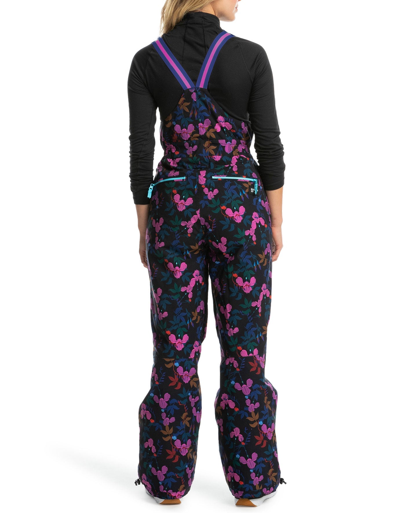 Roxy X Rowley Women s Insulated Technical Snow Bib Pants True Black Darkreds Floral Shop Snow Pants Suits at Trojan Wake Ski Snow Snow Skiers Warehouse