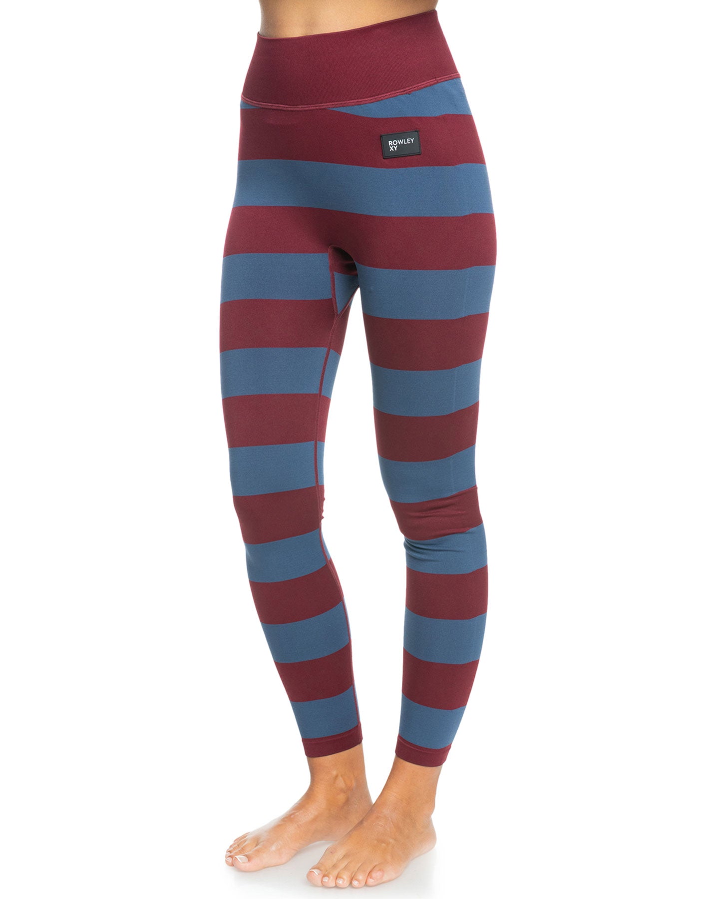 Roxy X Rowley Women's Seamless Technical Leggings - Insignia Blue / Bico Stripes Thermals - Trojan Wake Ski Snow