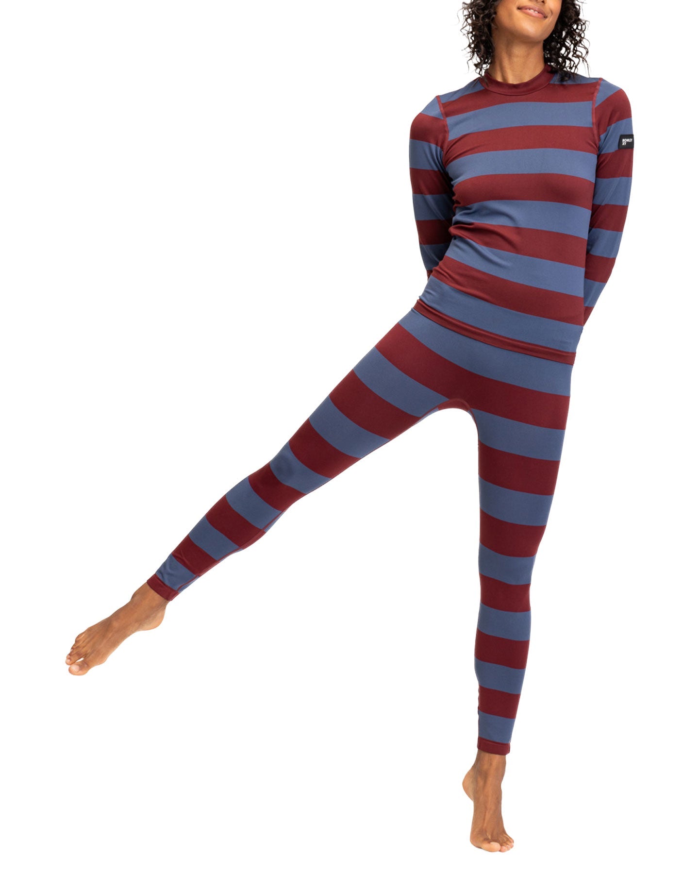 Roxy X Rowley Women's Seamless Technical Leggings - Insignia Blue / Bico Stripes Thermals - Trojan Wake Ski Snow