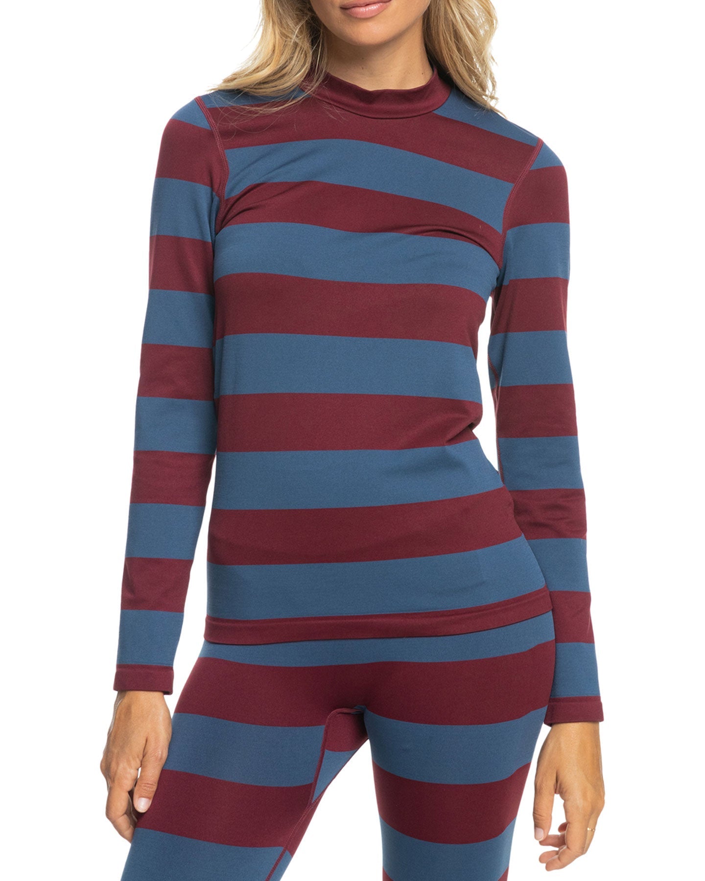 Roxy X Rowley Women's Seamless Technical Top - Insignia Blue / Bico Stripes Thermals - Trojan Wake Ski Snow