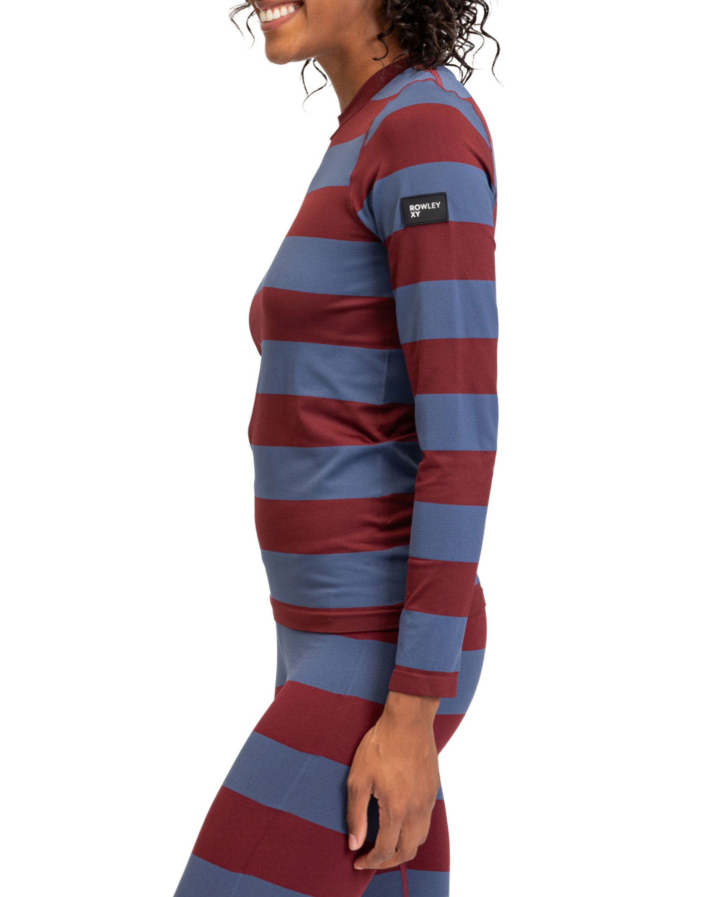 Roxy X Rowley Women's Seamless Technical Top - Insignia Blue / Bico Stripes Thermals - Trojan Wake Ski Snow