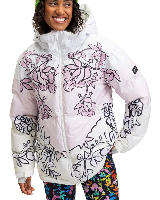 Roxy X Rowley Women's Technical Puffer Snow Jacket - Bright White / Laurel Floral Snow Jackets - Trojan Wake Ski Snow