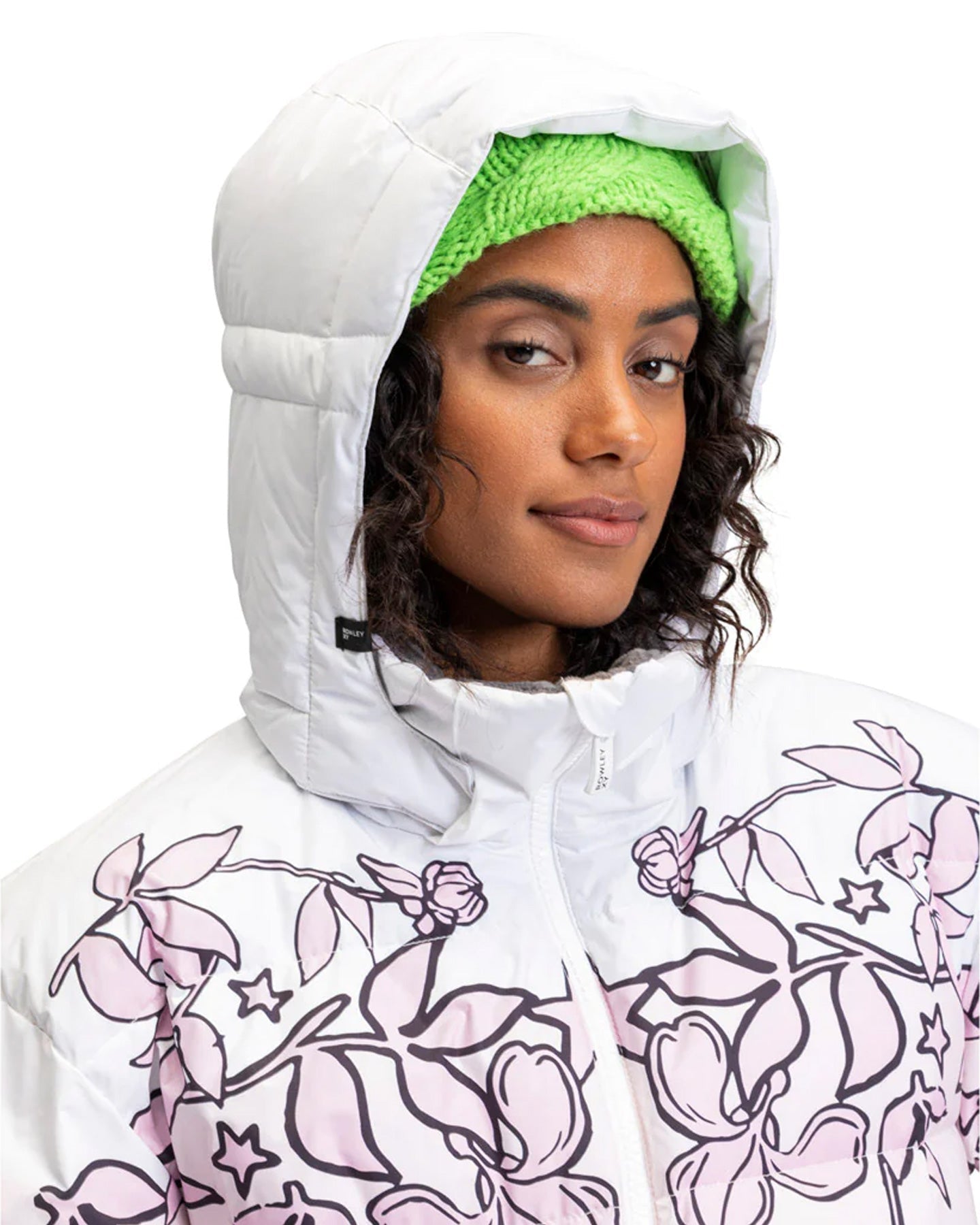 Roxy X Rowley Women's Technical Puffer Snow Jacket - Bright White / Laurel Floral Snow Jackets - Trojan Wake Ski Snow