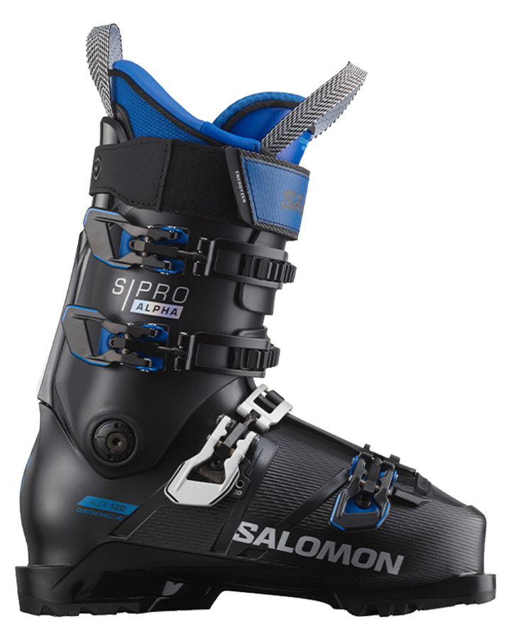 Salomon S/Pro Alpha 120 EL Ski Boots - Black / Race Blue - 2023 Snow Ski Boots - Trojan Wake Ski Snow