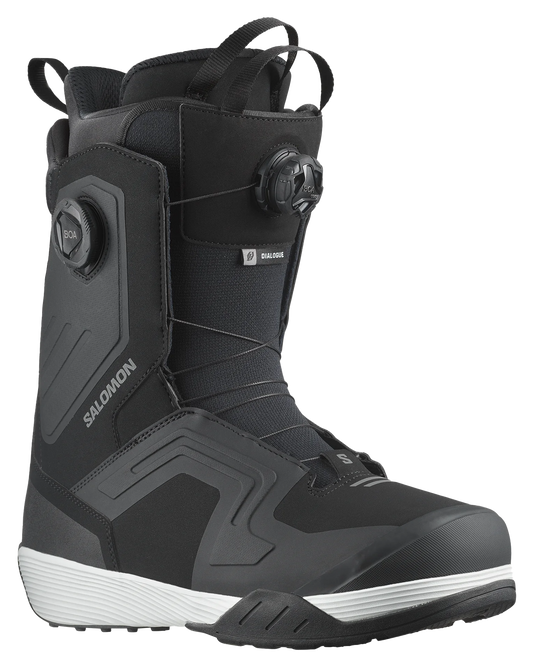 Salomon Dialogue Dual Boa Wide Snowboard Boots - Black / Black / White - 2024 Unisex Snowboard Boots - Trojan Wake Ski Snow