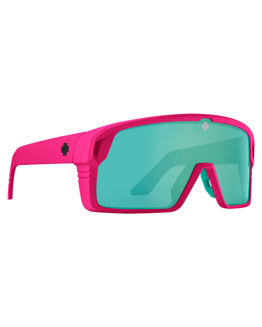 Spy Monolith Matte Neon Pink - Happy Bronze Light Green Spectra Mirror Sunglasses - SnowSkiersWarehouse