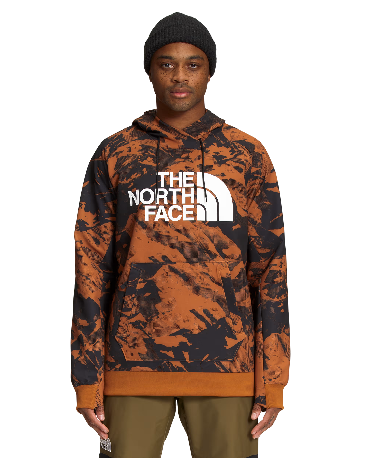 The North Face Men's Tekno Logo Hoodie - Leather Brown/Tonal Mountainscape Print Men's Hoodies - Trojan Wake Ski Snow