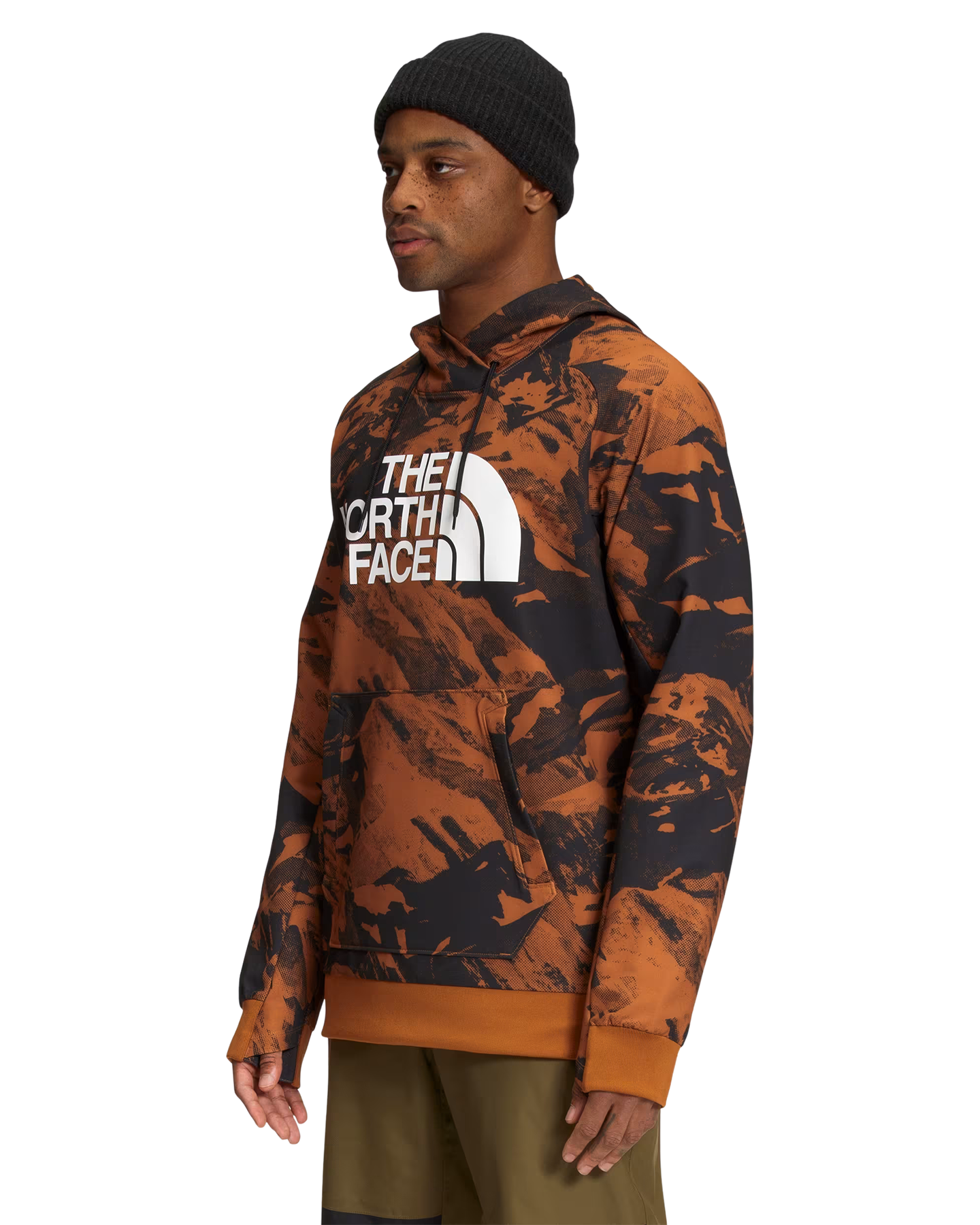 The North Face Men's Tekno Logo Hoodie - Leather Brown/Tonal Mountainscape Print Men's Hoodies - Trojan Wake Ski Snow