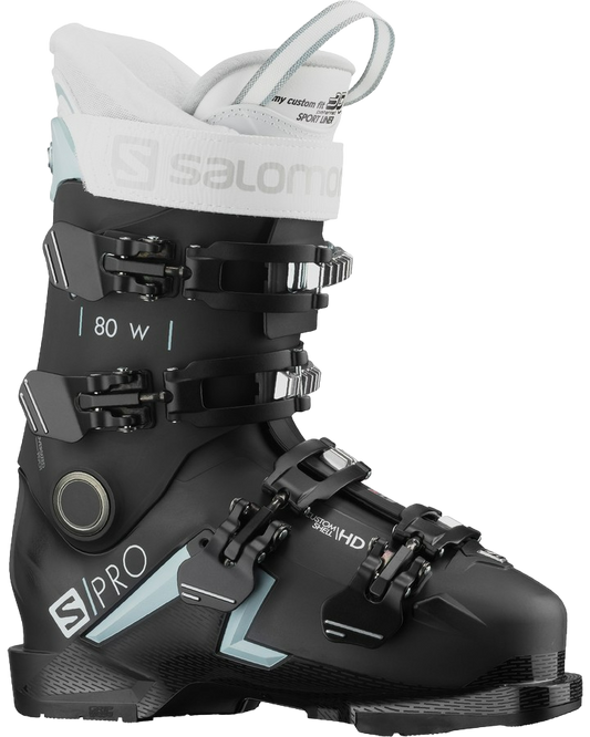 Salomon S/PRO 80 CS GW Women's Ski Boots - Black / Sterling Blue / White - 2023 Women's Snow Ski Boots - SnowSkiersWarehouse