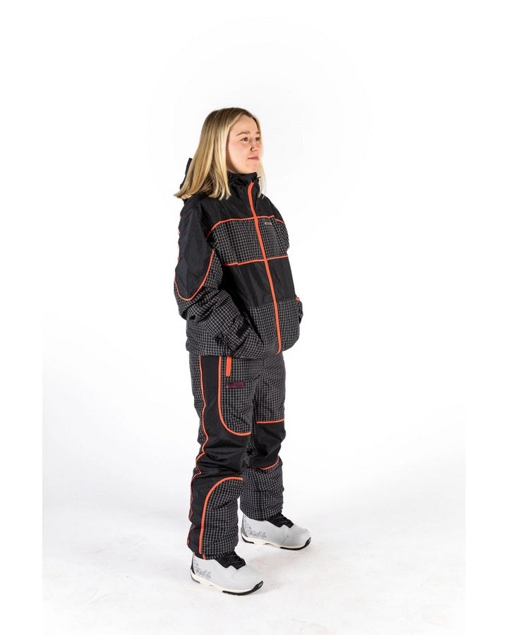 L1 Lovecat Women's Snow Jacket - Black Check / Coral - 2022 Women's Snow Jackets - SnowSkiersWarehouse