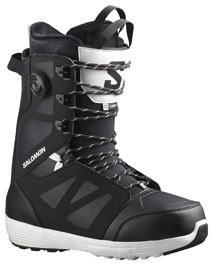Salomon Launch Lace SJ BOA Snowboard Boots - Black / Black / White - 2023 Snowboard Boots - Mens - SnowSkiersWarehouse