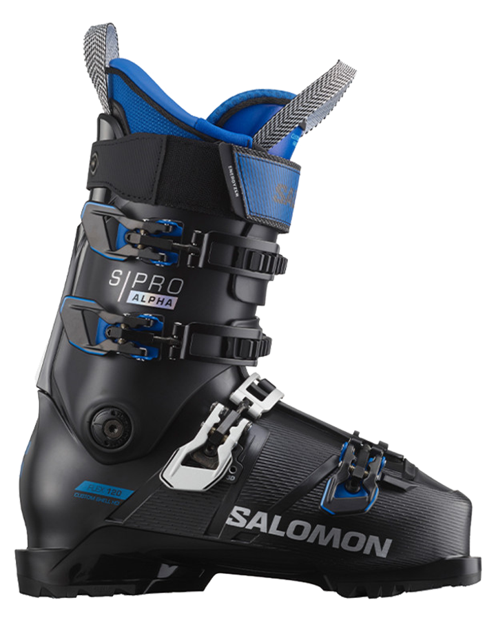 Salomon S/Pro Alpha 120 EL Ski Boots - Black / Race Blue - 2023 Snow Ski Boots - Mens - SnowSkiersWarehouse